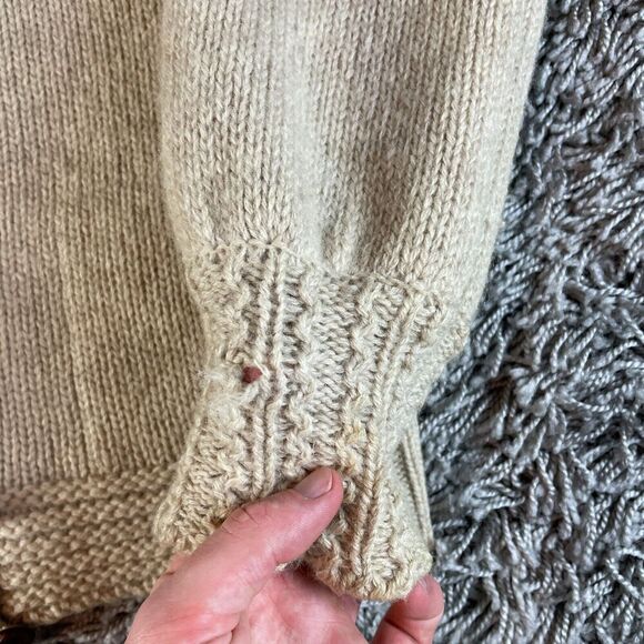 Vintage Cable Knit Cardigan Sweater Mens Womens Medium M Beige Pure Wool 70s 80s - Picture 14 of 16